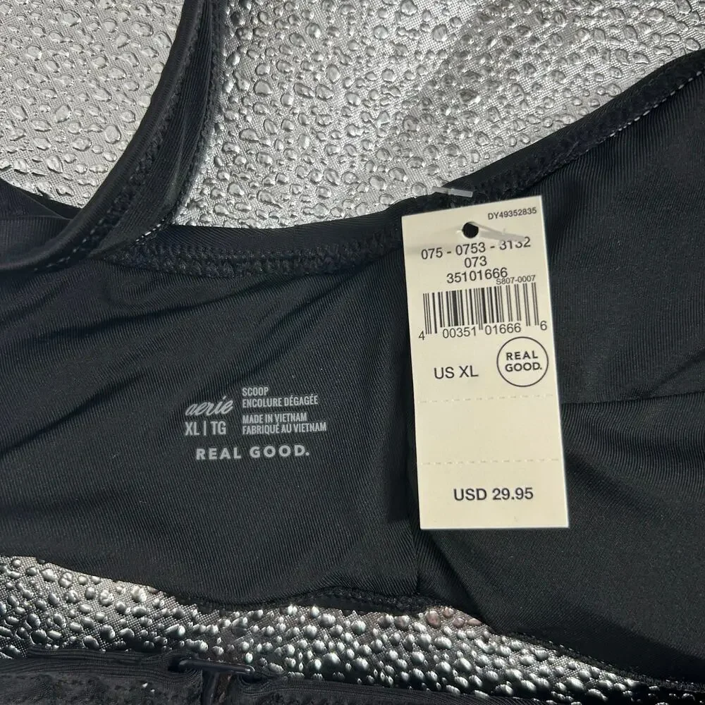 NWT Aerie Voop Plunge Bikini Top Women's True Black Beach Swim Surf Size XL - Picture 5 of 5